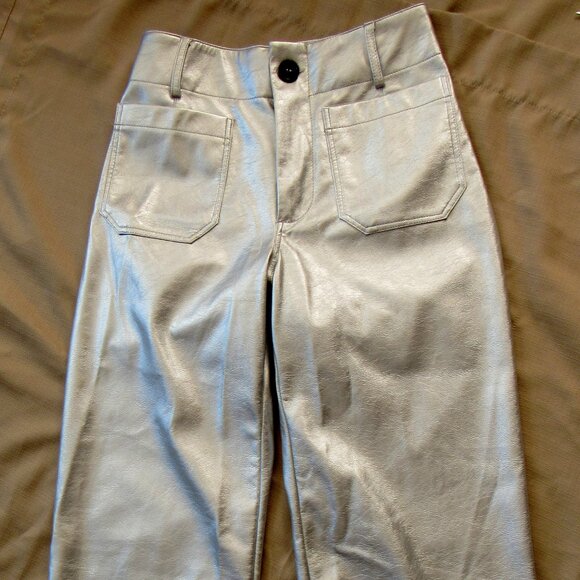 Maeve By Anthropologie Pants Womens,sz. 25P Wide Leg,Faux Leather,Silver - Picture 1 of 12